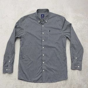 JONNIE-O Shirt Mens Medium Blue White Check Button Up Long Sleeve